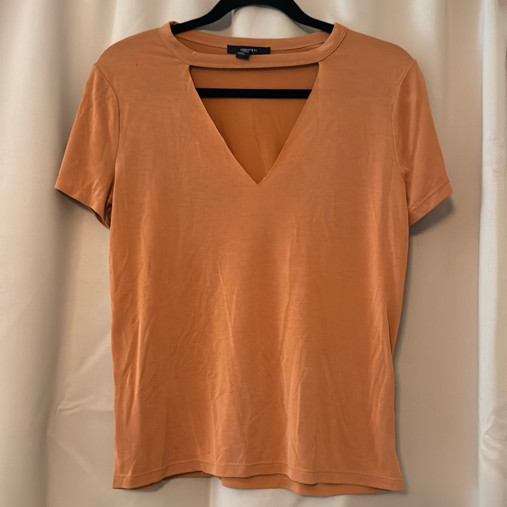 Forever 21 Orange Fitted Cut Out Short Sleeve Tee Women’s Size Small - Picture 1 of 3